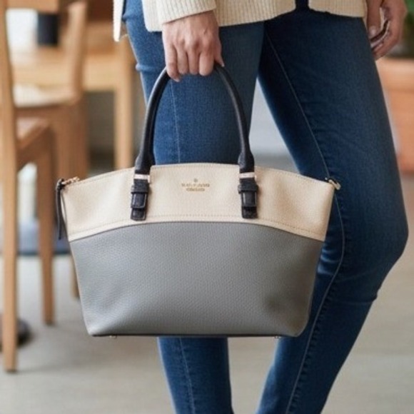 Kate Spade New York Handbags - Kate Spade Jackson Street Dixon Satchel Bag Pebbled Leather Grey Cream Black